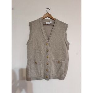 Mohair Wool Sweater Vest Gold Button Vintage Preppy Tan Beige Classy 90s 80s VTg